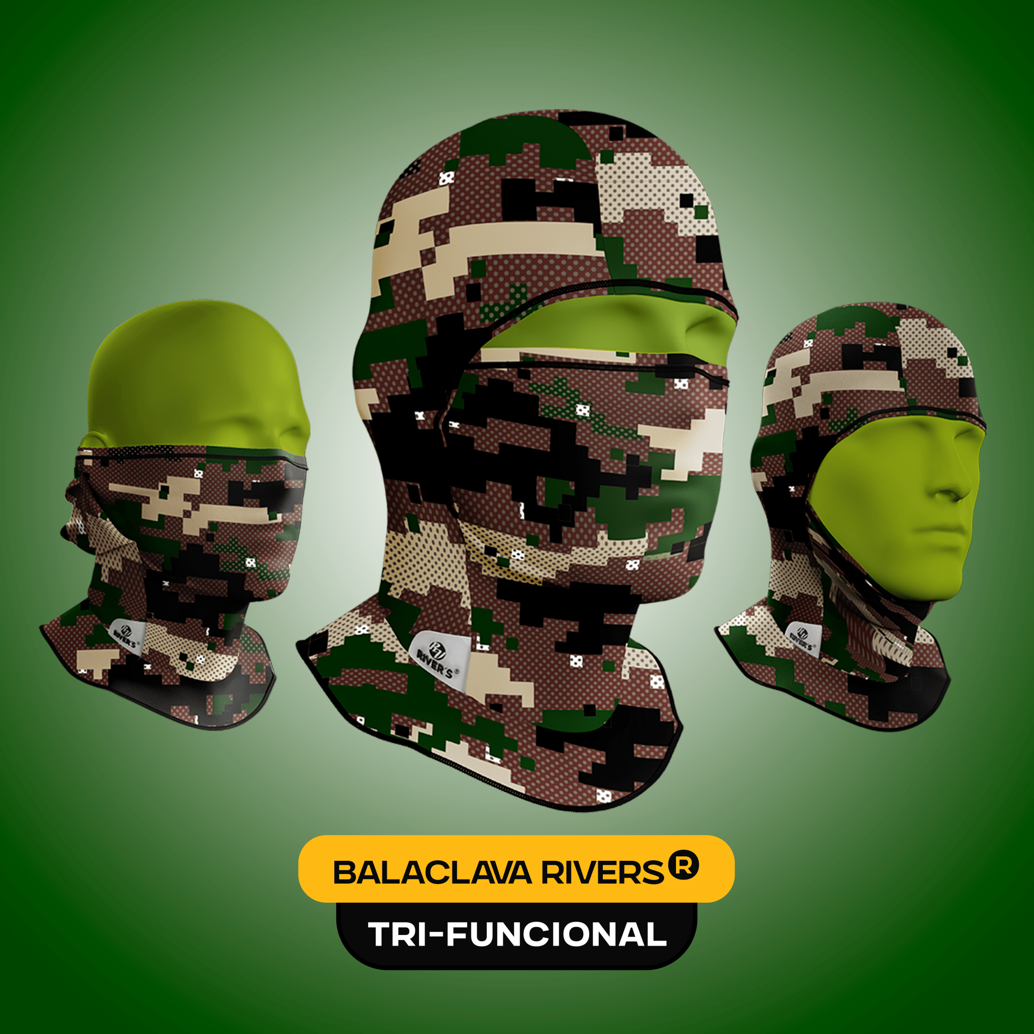 BALACLAVA RIVERS® Camuflaje pixelado verde - River´s Colombia PasamontañasRIVERS®BALACLAVA RIVERS® Camuflaje pixelado verde - River´s Colombia