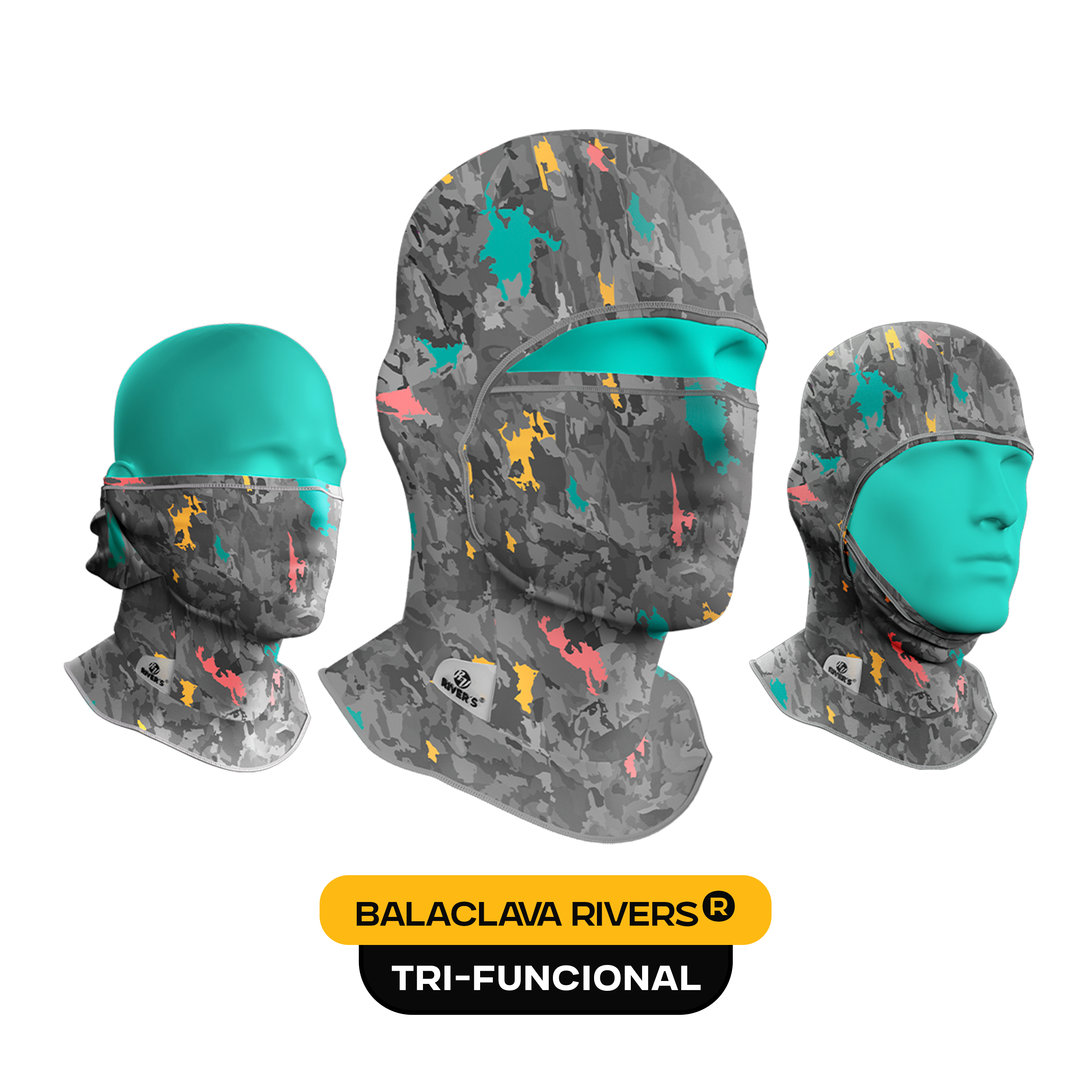 Balaclava Tri-Funcional Rivers® Camo Cromático